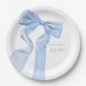 Elegant Blue Bow Coquette Baby shower Papieren Bordje (Voorkant)