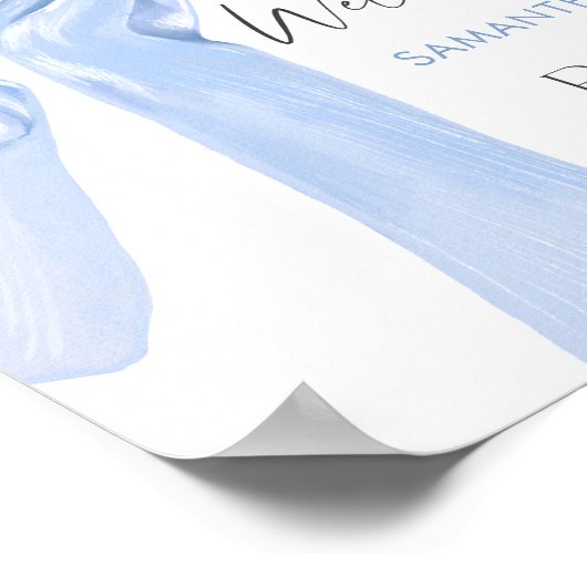 Elegant Blue Bow Coquette Baby shower Welkom Poster (Hoek)