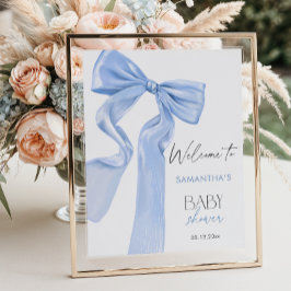 Elegant Blue Bow Coquette Baby shower Welkom Poster