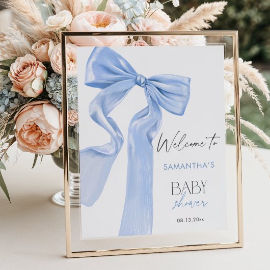 Elegant Blue Bow Coquette Baby shower Welkom Poster
