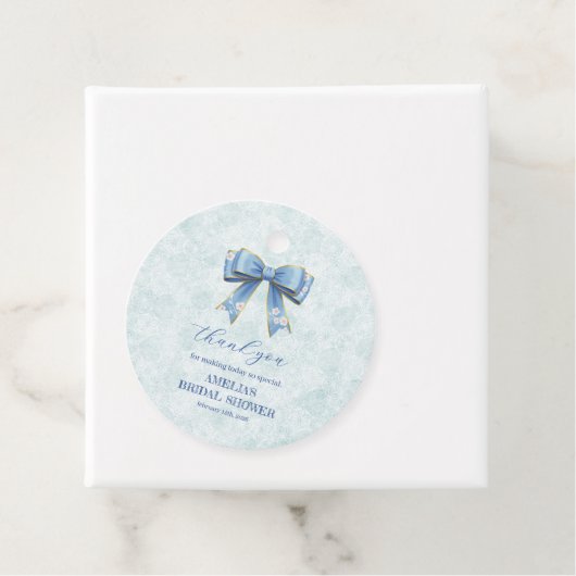 Elegant Blue Bow Engagement Party Invitation Bedankjes Labels (In situ)