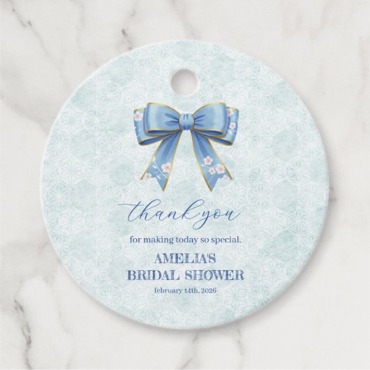 Elegant Blue Bow Engagement Party Invitation Bedankjes Labels (Voorkant)