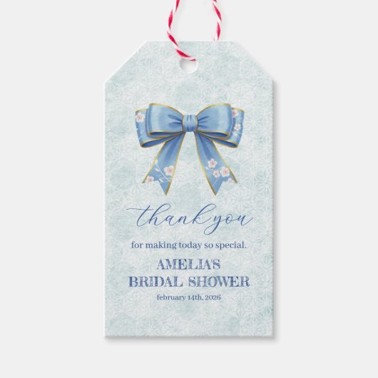 Elegant Blue Bow Engagement Party Invitation Cadeaulabel (Voorkant)