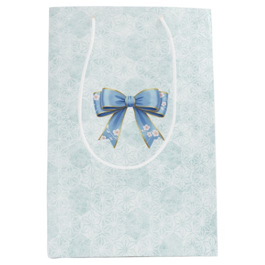 Elegant Blue Bow Engagement Party Invitation Medium Cadeauzakje (Voorkant)