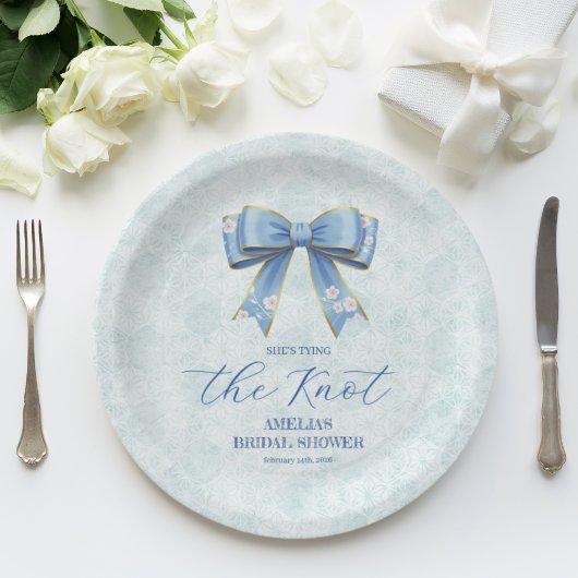 Elegant Blue Bow Engagement Party Invitation Papieren Bordje
