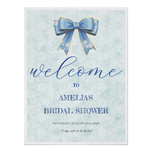 Elegant Blue Bow Engagement Party Invitation Perfect Poster (Voorkant)