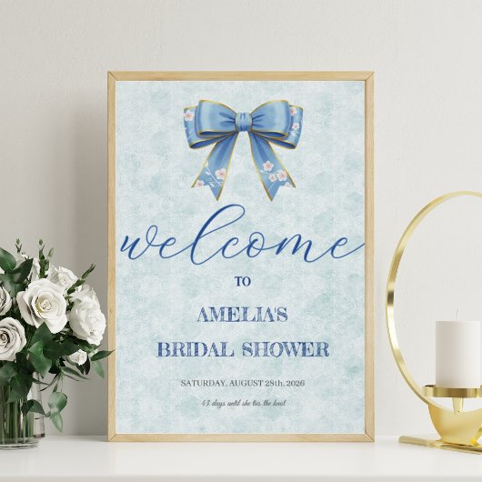 Elegant Blue Bow Engagement Party Invitation Perfect Poster
