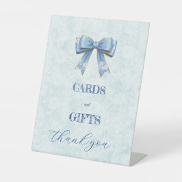 Elegant Blue Bow Engagement Party Invitation Reclamebord Met Voetstuk