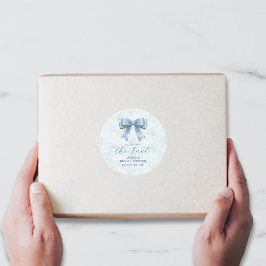 Elegant Blue Bow Engagement Party Invitation Ronde Sticker