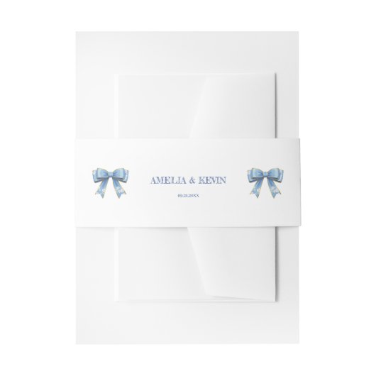 Elegant Blue Bow Engagement Party Invitation Uitnodigingen Wikkel (Voorkant Voorbeeld)