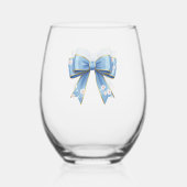 Elegant Blue Bow Engagement Party Invitation Wijnglas Zonder Voet (Voorkant)