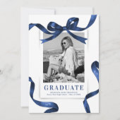 Elegant Blue Bow Foto Afstuderen Aankondiging (Voorkant)