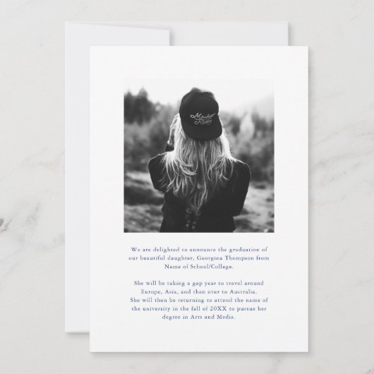 Elegant Blue Bow Foto Afstuderen Aankondiging (Achterkant)