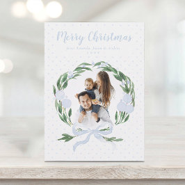 Elegant Blue Bow Garland Wreatfoto met kerstmis Ho Feestdagenkaart