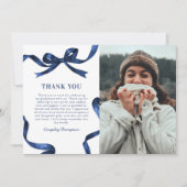 Elegant Blue Bow Graduation Photo Bedankkaart (Voorkant)