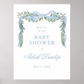 Elegant Blue Bow Green Boy Baby shower Welkom Poster (Voorkant)