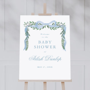 Elegant Blue Bow Green Boy Baby shower Welkom Poster