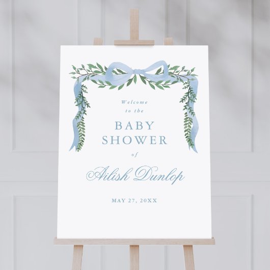 Elegant Blue Bow Green Boy Baby shower Welkom Poster