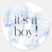 Elegant Blue Bow Het is een Jongensgunst Ronde Sticker (Voorkant)