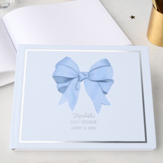 Elegant Blue Bow It's a Boy Baby Shower Silver Gastenboek