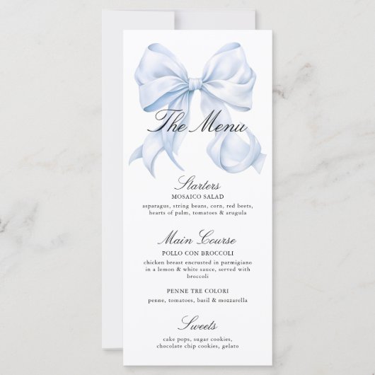 Elegant Blue Bow Menu Coquette Bow (Voorkant)