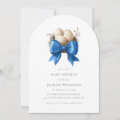 Elegant Blue Bow Nest Baby Shower Kaart (Voorkant)