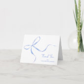 Elegant Blue Bow Personalized Name Folded Bedankkaart (Voorkant)
