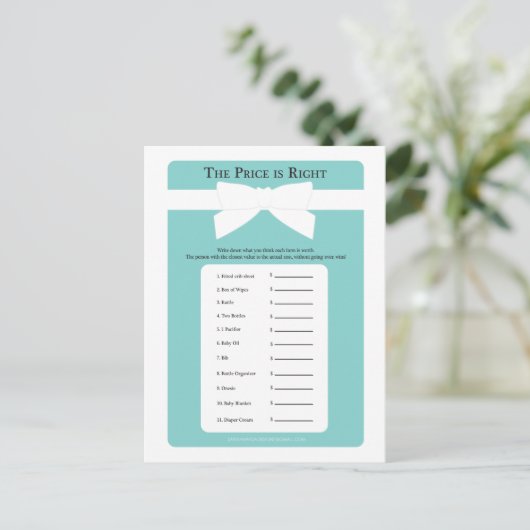 Elegant Blue Bow Price is het juiste Baby shower s Uitnodiging Briefkaart (Staand voorkant)