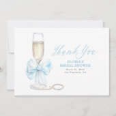 Elegant Blue Bow Prosecco Bridal Shower Thank You Bedankkaart (Voorkant)