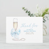 Elegant Blue Bow Prosecco Bridal Shower Thank You Bedankkaart (Staand voorkant)