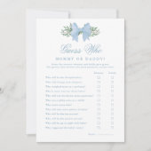 Elegant Blue Bow raden wie Baby shower spel Kaart (Voorkant)