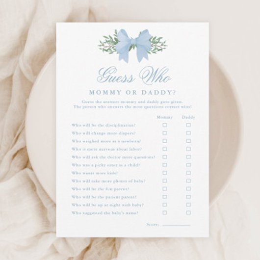 Elegant Blue Bow raden wie Baby shower spel Kaart