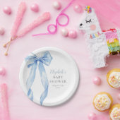 Elegant Blue Bow Ribbon Boy Baby shower Papieren Bordje (Feest)