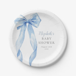 Elegant Blue Bow Ribbon Boy Baby shower Papieren Bordje