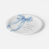 Elegant Blue Bow Ribbon Boy Baby shower Papieren Bordje (Gekanteld)