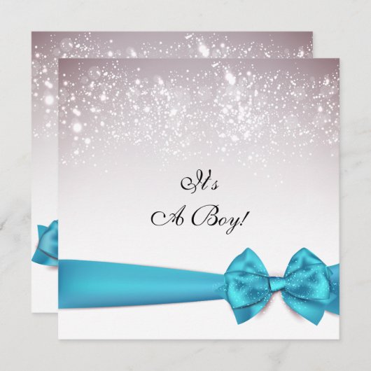 Elegant Blue Bow Sparkles Baby shower Kaart (Voorkant / Achterkant)