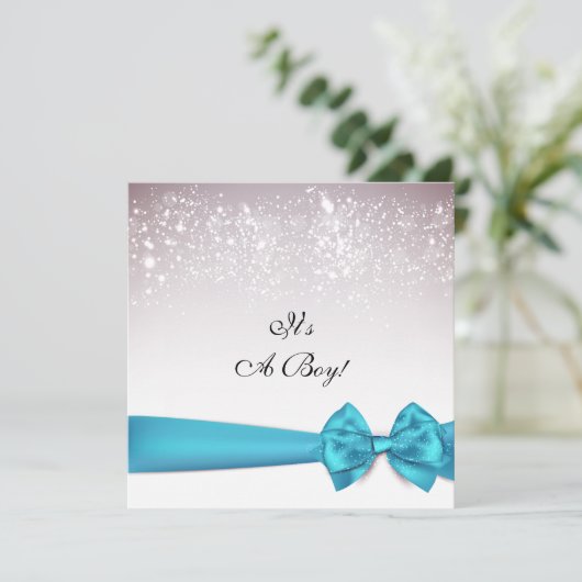 Elegant Blue Bow Sparkles Baby shower Kaart (Staand voorkant)