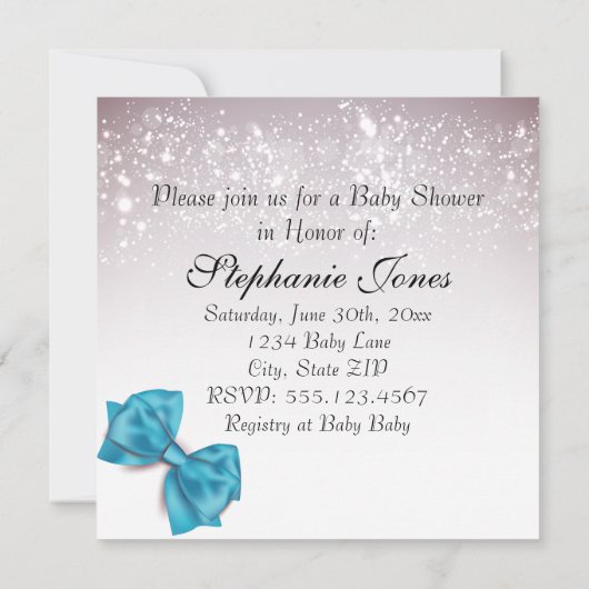 Elegant Blue Bow Sparkles Baby shower Kaart (Achterkant)