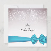 Elegant Blue Bow Sparkles Baby shower Kaart (Voorkant)