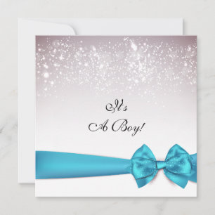 Elegant Blue Bow Sparkles Baby shower Kaart