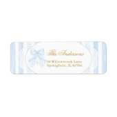 Elegant Blue Bow Stripes Lace Etiket (Voorkant)