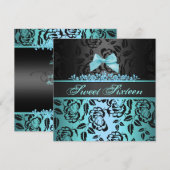Elegant Blue Bow Sweet 16th Birthday Invitation Kaart (Voorkant / Achterkant)