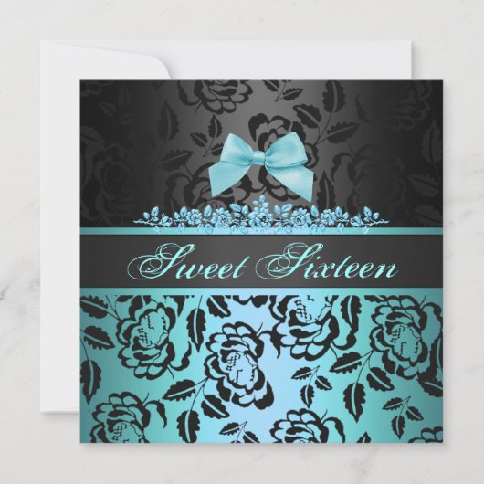 Elegant Blue Bow Sweet 16th Birthday Invitation Kaart (Voorkant)