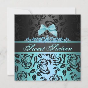 Elegant Blue Bow Sweet 16th Birthday Invitation Kaart