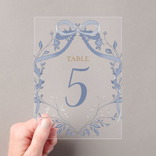 elegant blue bow table number acryl uitnodigingen (Insitu (Draagbaar))