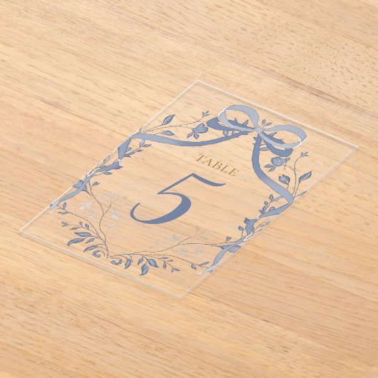 elegant blue bow table number acryl uitnodigingen (Laagn)