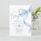 Elegant Blue Bow thema Meisje Coquette Baby shower Kaart (Staand voorkant)