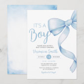 Elegant Blue Bow thema Meisje Coquette Baby shower Kaart (Voorkant / Achterkant)