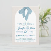 Elegant Blue Bow Twenty-One Birthday Kaart (Staand voorkant)