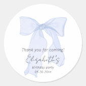 Elegant Blue Bow Verjaardag Bedankt Ronde Sticker (Voorkant)
